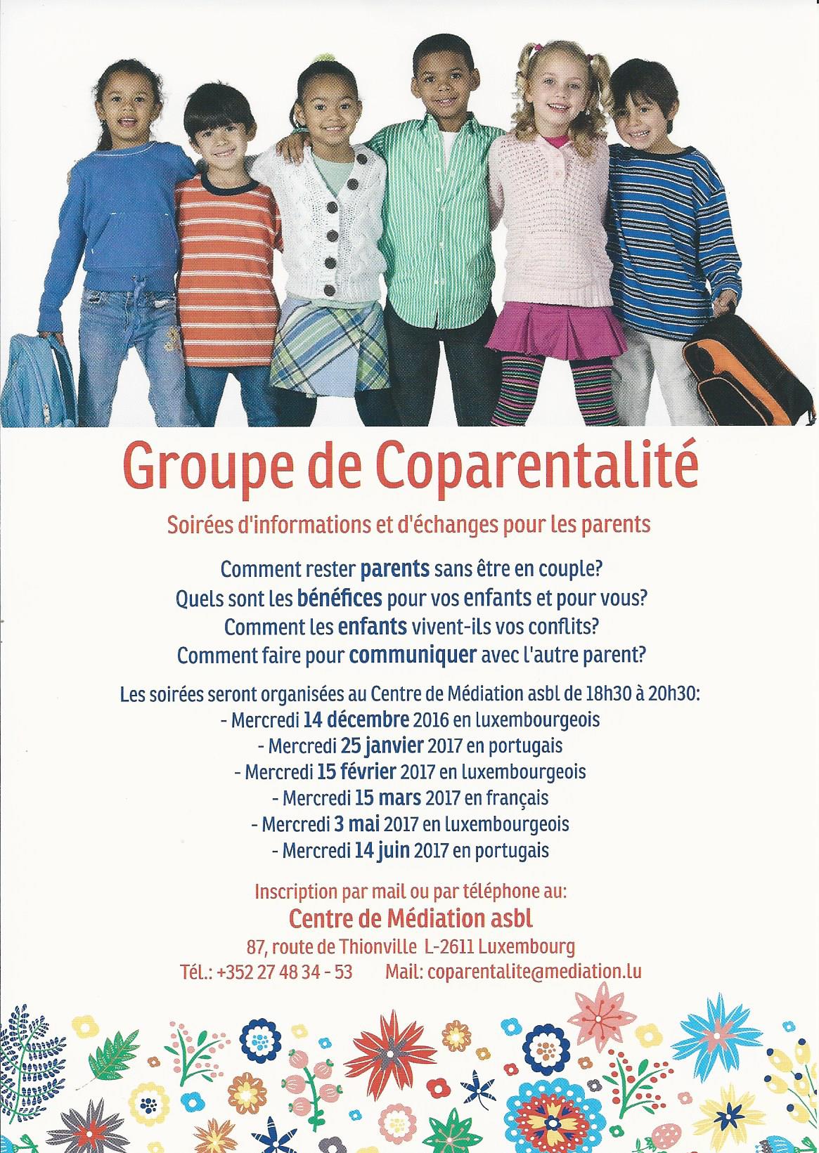 GROUPE DE COPARENTALITÉ – mercredi 15/11/2017 de 18h30 à +/-20h45 – langue : LUX